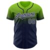 Custom Neon Green Navy-White Authentic Fade Fashion Baseball Jersey