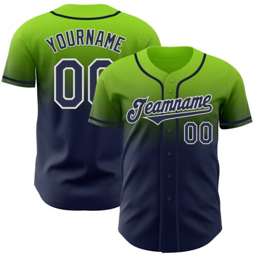 FadeFashion1127 Custom Neon Green Navy-White Authentic Fade Fashion Baseball Jersey