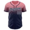 Custom Medium Pink Navy-White Authentic Fade Fashion Baseball Jersey