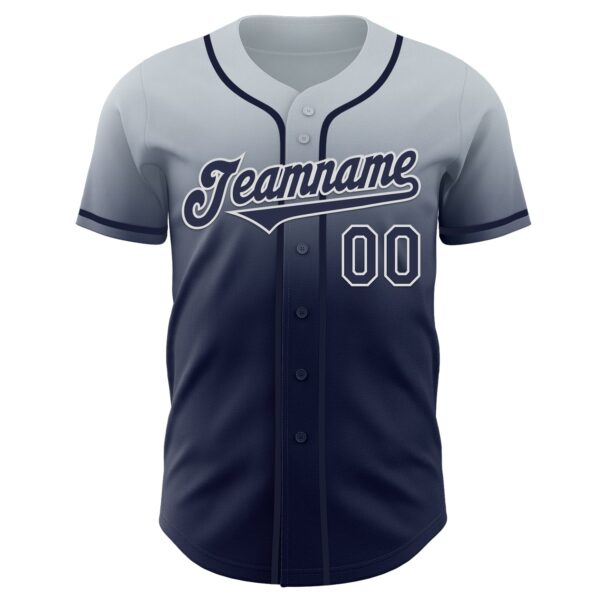 Custom Silver Navy-White Authentic Fade Fashion Baseball Jersey