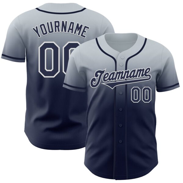 Custom Silver Navy-White Authentic Fade Fashion Baseball Jersey