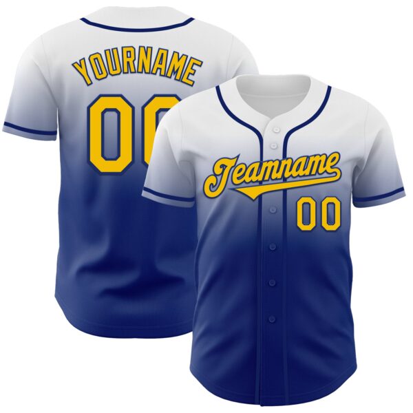 Custom White Yellow-Royal Authentic Fade Fashion Baseball Jersey