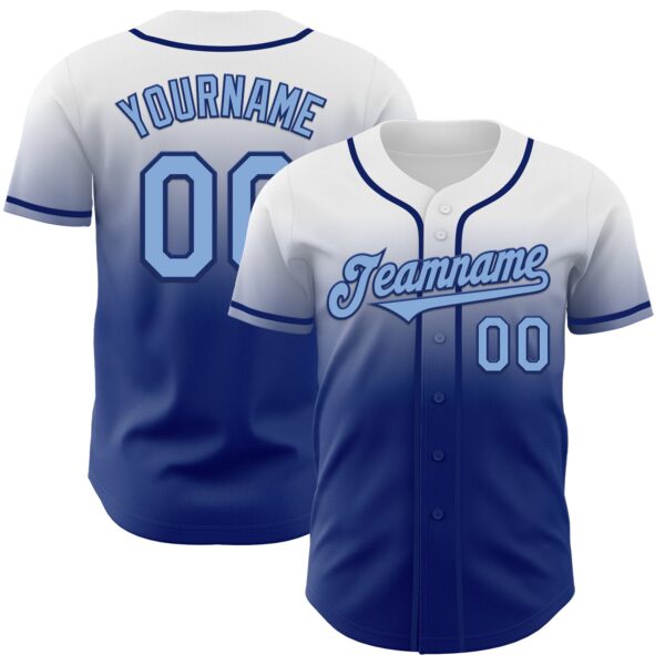 Custom White Light Blue-Royal Authentic Fade Fashion Baseball Jersey