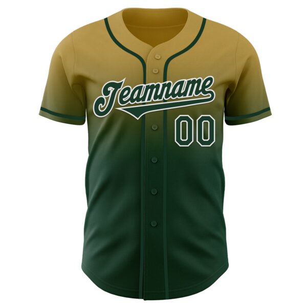 Custom Old Gold Green-White Authentic Fade Fashion Baseball Jersey