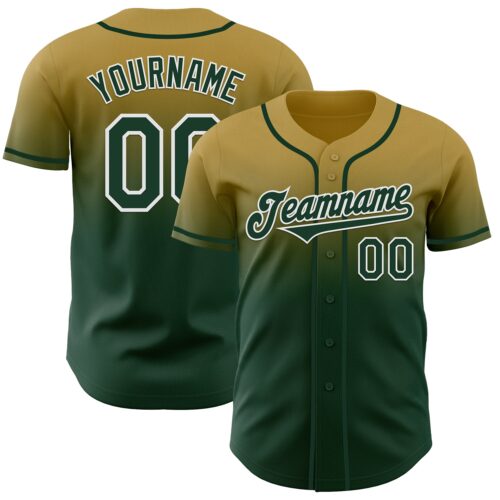 FadeFashion1169 Custom Old Gold Green-White Authentic Fade Fashion Baseball Jersey