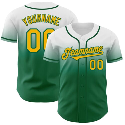 FadeFashion1177 Custom White Gold-Kelly Green Authentic Fade Fashion Baseball Jersey