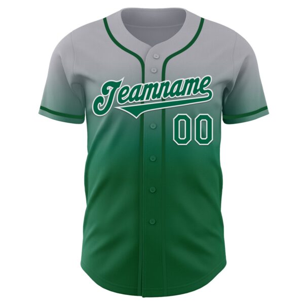 Custom Gray Kelly Green-White Authentic Fade Fashion Baseball Jersey