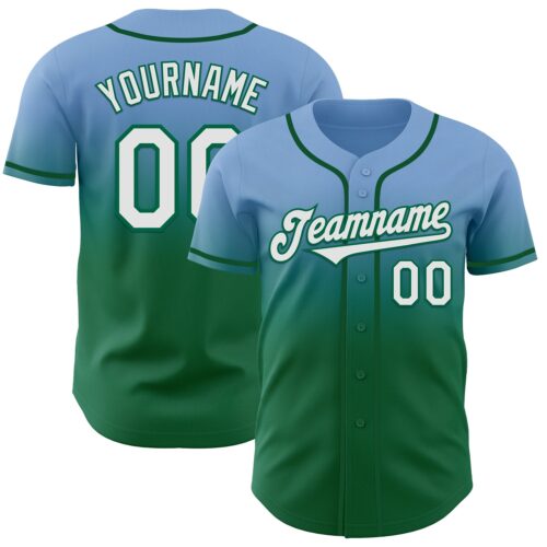 Custom Light Blue White-Kelly Green Authentic Fade Fashion Baseball Jersey