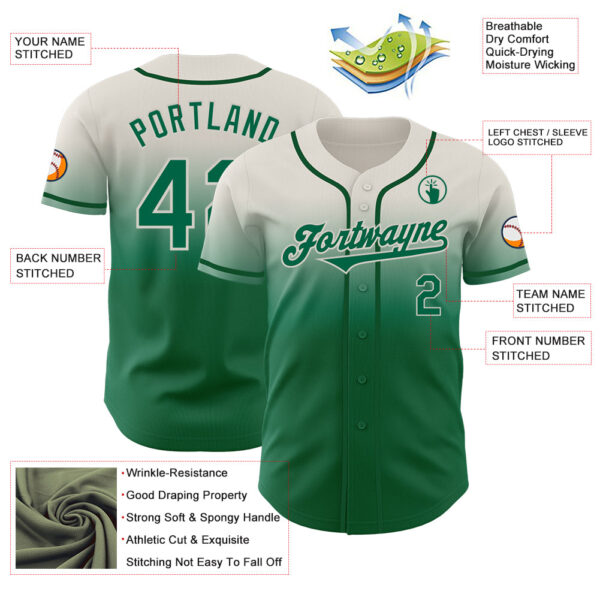 Custom Cream Kelly Green Authentic Fade Fashion Baseball Jersey