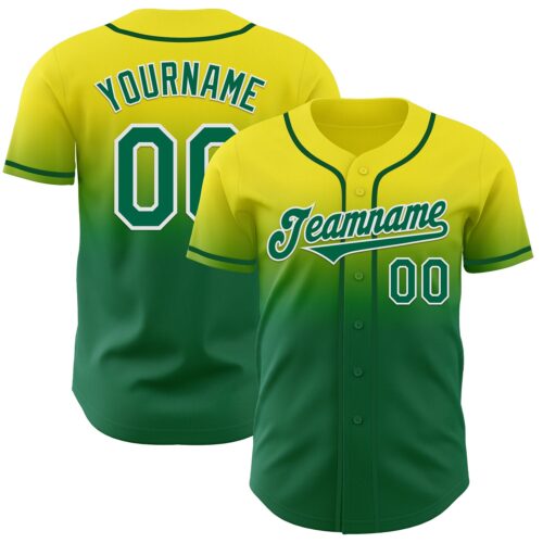 Custom Light Yellow Kelly Green-White Authentic Fade Fashion Baseball Jersey