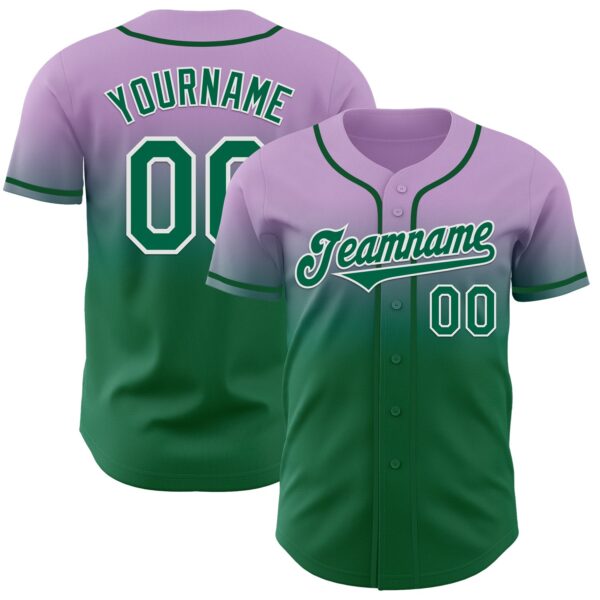 Custom Light Purple Kelly Green-White Authentic Fade Fashion Baseball Jersey