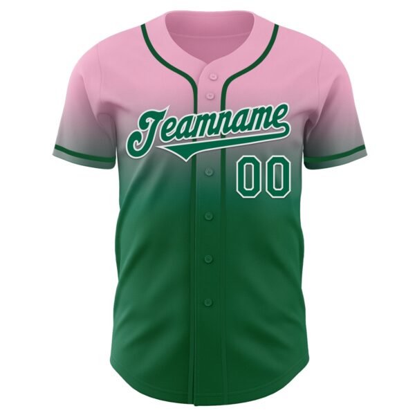 Custom Light Pink Kelly Green-White Authentic Fade Fashion Baseball Jersey