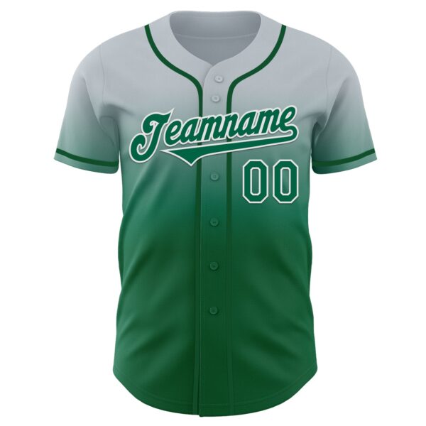 Custom Silver Kelly Green-White Authentic Fade Fashion Baseball Jersey
