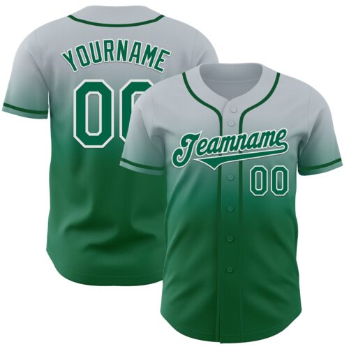 Custom Silver Kelly Green-White Authentic Fade Fashion Baseball Jersey