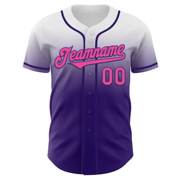 Custom White Pink-Purple Authentic Fade Fashion Baseball Jersey