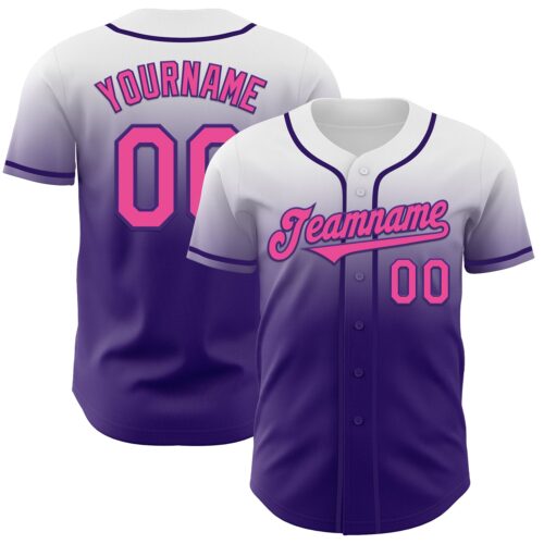 Custom White Pink-Purple Authentic Fade Fashion Baseball Jersey