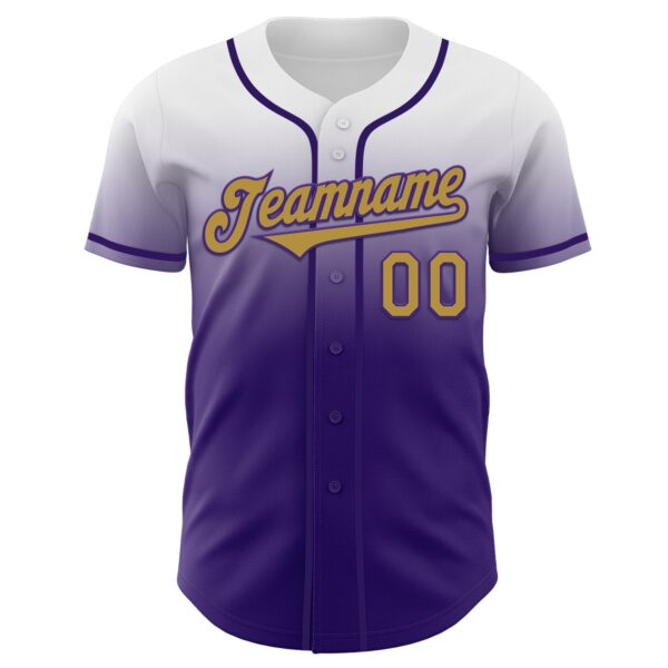 Custom White Old Gold-Purple Authentic Fade Fashion Baseball Jersey