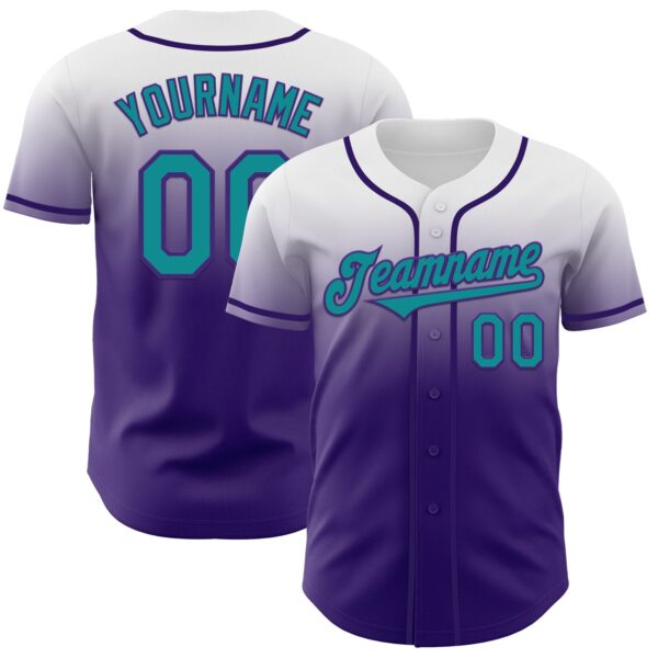 Custom White Teal-Purple Authentic Fade Fashion Baseball Jersey