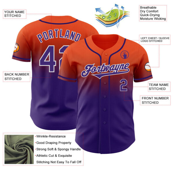 Custom Orange Purple-White Authentic Fade Fashion Baseball Jersey
