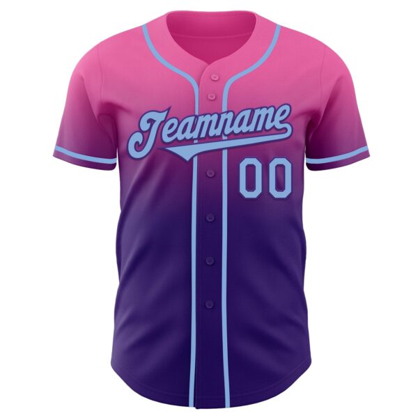 Custom Pink Light Blue-Purple Authentic Fade Fashion Baseball Jersey