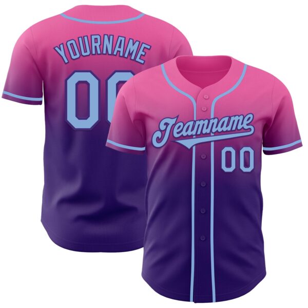 Custom Pink Light Blue-Purple Authentic Fade Fashion Baseball Jersey
