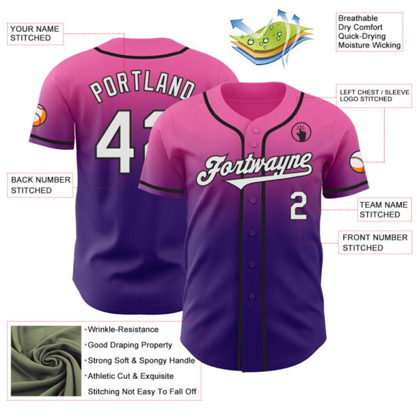 Custom Pink White Purple-Black Authentic Fade Fashion Baseball Jersey