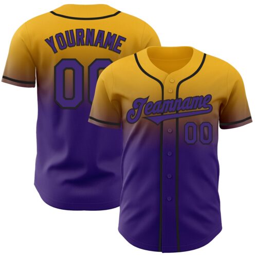 Custom Gold Purple-Black Authentic Fade Fashion Baseball Jersey
