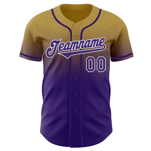 Custom Old Gold Purple-White Authentic Fade Fashion Baseball Jersey