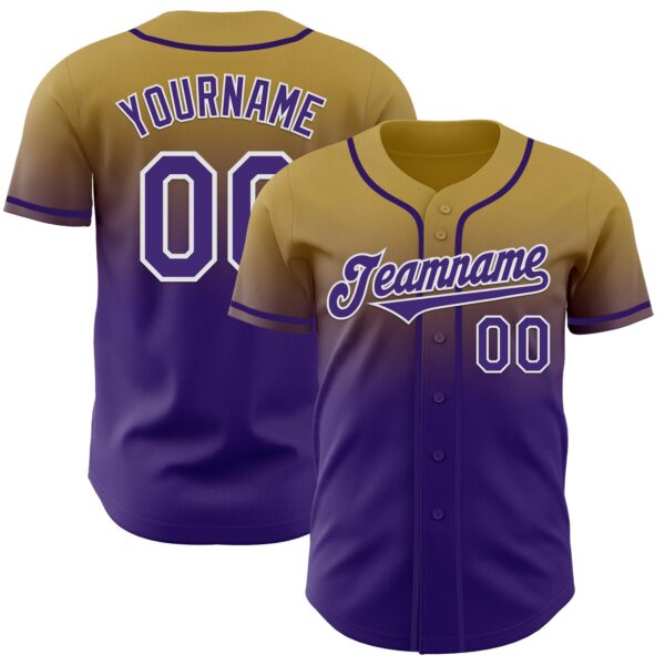 Custom Old Gold Purple-White Authentic Fade Fashion Baseball Jersey