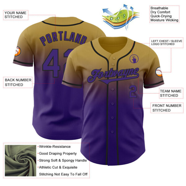 Custom Old Gold Purple-Black Authentic Fade Fashion Baseball Jersey