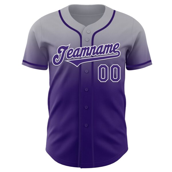Custom Gray Purple-White Authentic Fade Fashion Baseball Jersey