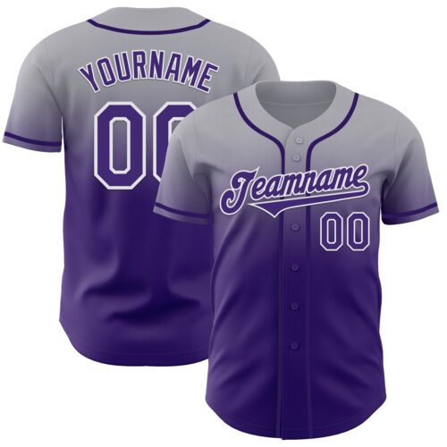 Custom Gray Purple-White Authentic Fade Fashion Baseball Jersey