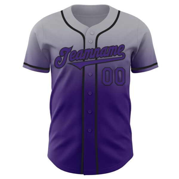 Custom Gray Purple-Black Authentic Fade Fashion Baseball Jersey