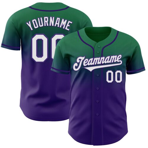 FadeFashion1213 Custom Kelly Green White-Purple Authentic Fade Fashion Baseball Jersey