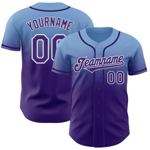 FadeFashion1214 Custom Light Blue Purple-White Authentic Fade Fashion Baseball Jersey