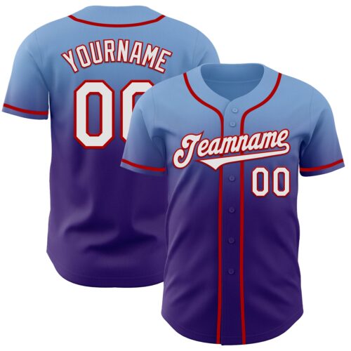 FadeFashion1216 Custom Light Blue White Purple-Red Authentic Fade Fashion Baseball Jersey