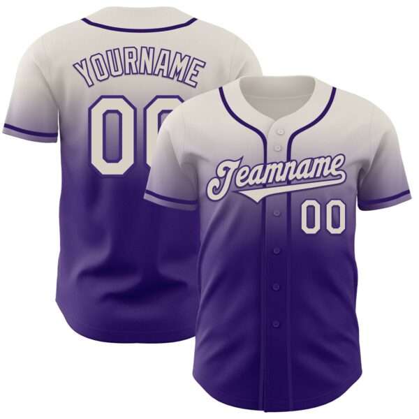 Custom Cream Purple Authentic Fade Fashion Baseball Jersey