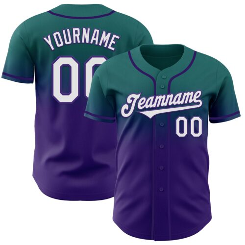 FadeFashion1219 Custom Teal White-Purple Authentic Fade Fashion Baseball Jersey