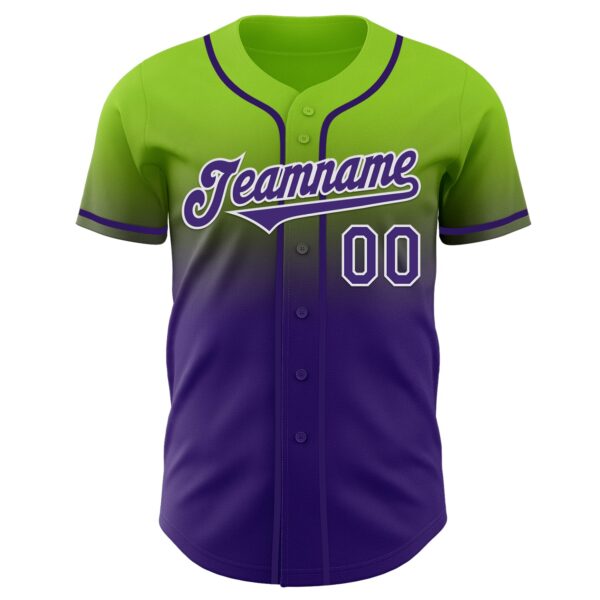 Custom Neon Green Purple-White Authentic Fade Fashion Baseball Jersey