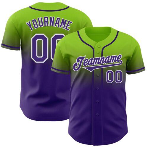 FadeFashion1221 Custom Neon Green Purple-White Authentic Fade Fashion Baseball Jersey