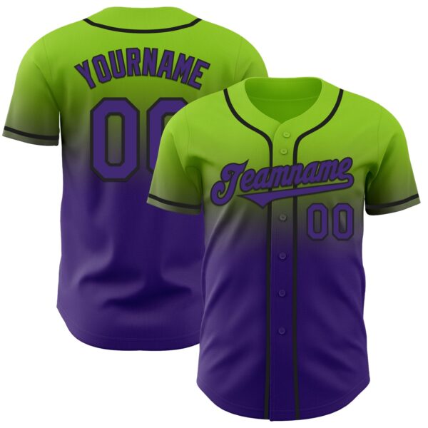 Custom Neon Green Purple-Black Authentic Fade Fashion Baseball Jersey