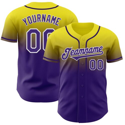 FadeFashion1224 Custom Light Yellow Purple-White Authentic Fade Fashion Baseball Jersey