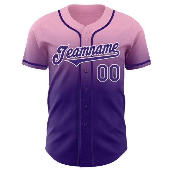 Custom Light Pink Purple-White Authentic Fade Fashion Baseball Jersey