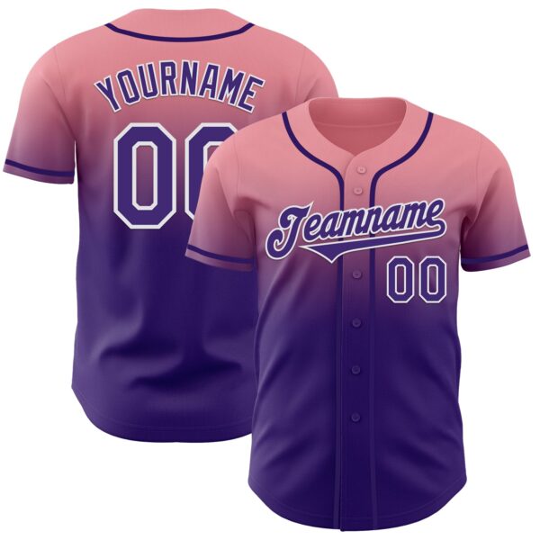 Custom Medium Pink Purple-White Authentic Fade Fashion Baseball Jersey