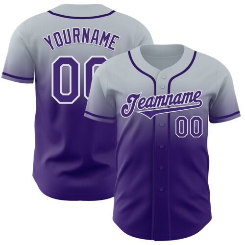 Custom Silver Purple-White Authentic Fade Fashion Baseball Jersey