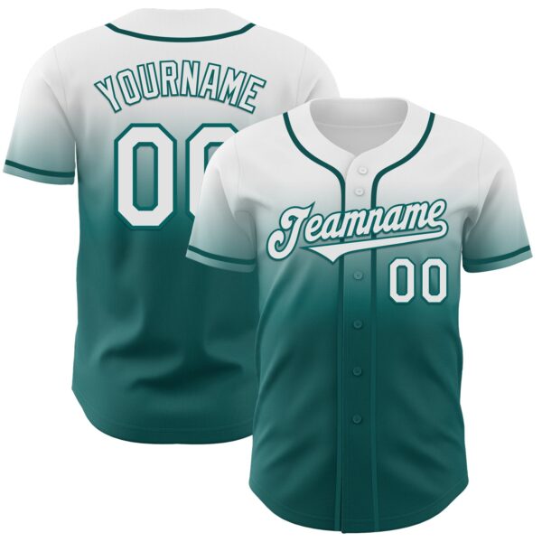 Custom White Teal Authentic Fade Fashion Baseball Jersey