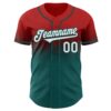 Custom Red White-Teal Authentic Fade Fashion Baseball Jersey