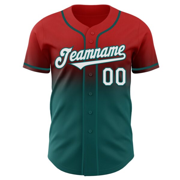 Custom Red White-Teal Authentic Fade Fashion Baseball Jersey