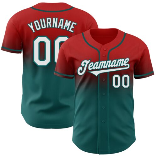 FadeFashion1230 Custom Red White-Teal Authentic Fade Fashion Baseball Jersey