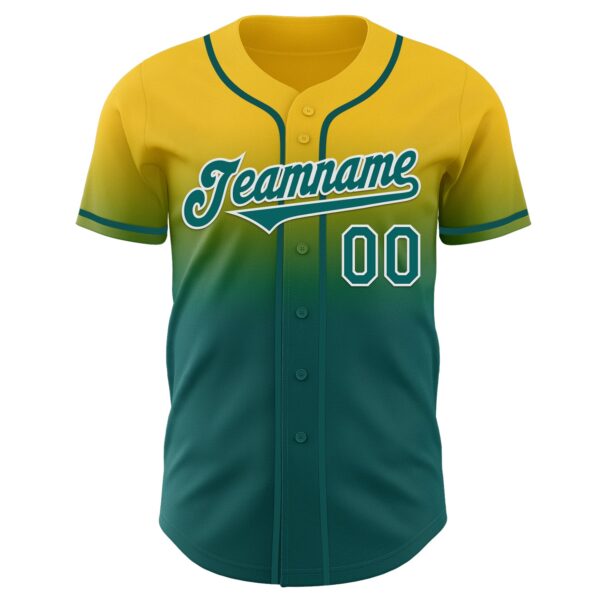 Custom Yellow Teal-White Authentic Fade Fashion Baseball Jersey